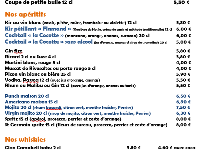 La Cocotte L'Appart Côté Mer Carte des boissons p2