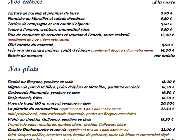 La Cocotte L'Appart Côté Mer carte février 2026